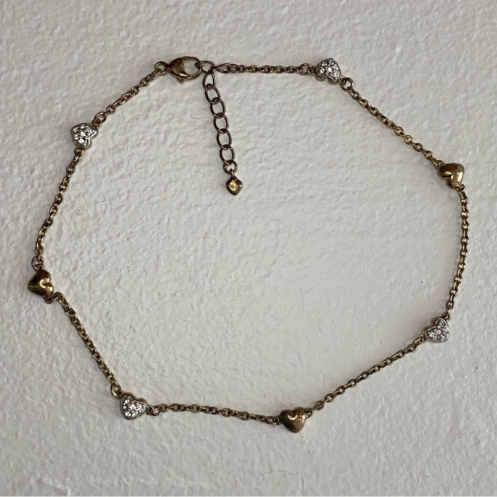 Bracelet /Anklet with Gold Told Hearts and Crystals